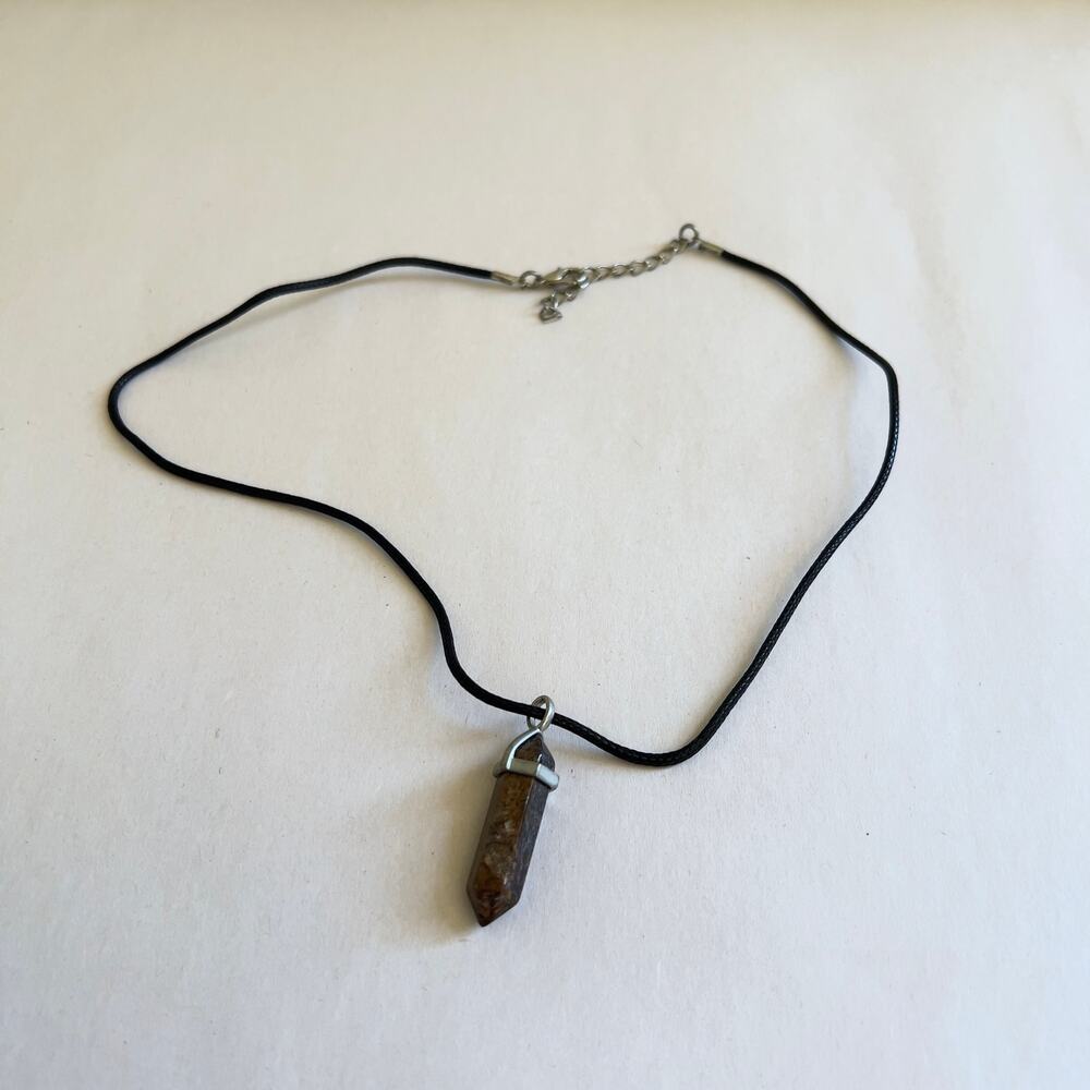 Tigers Eye Quartz Pendant Necklace on Black Wax Cord